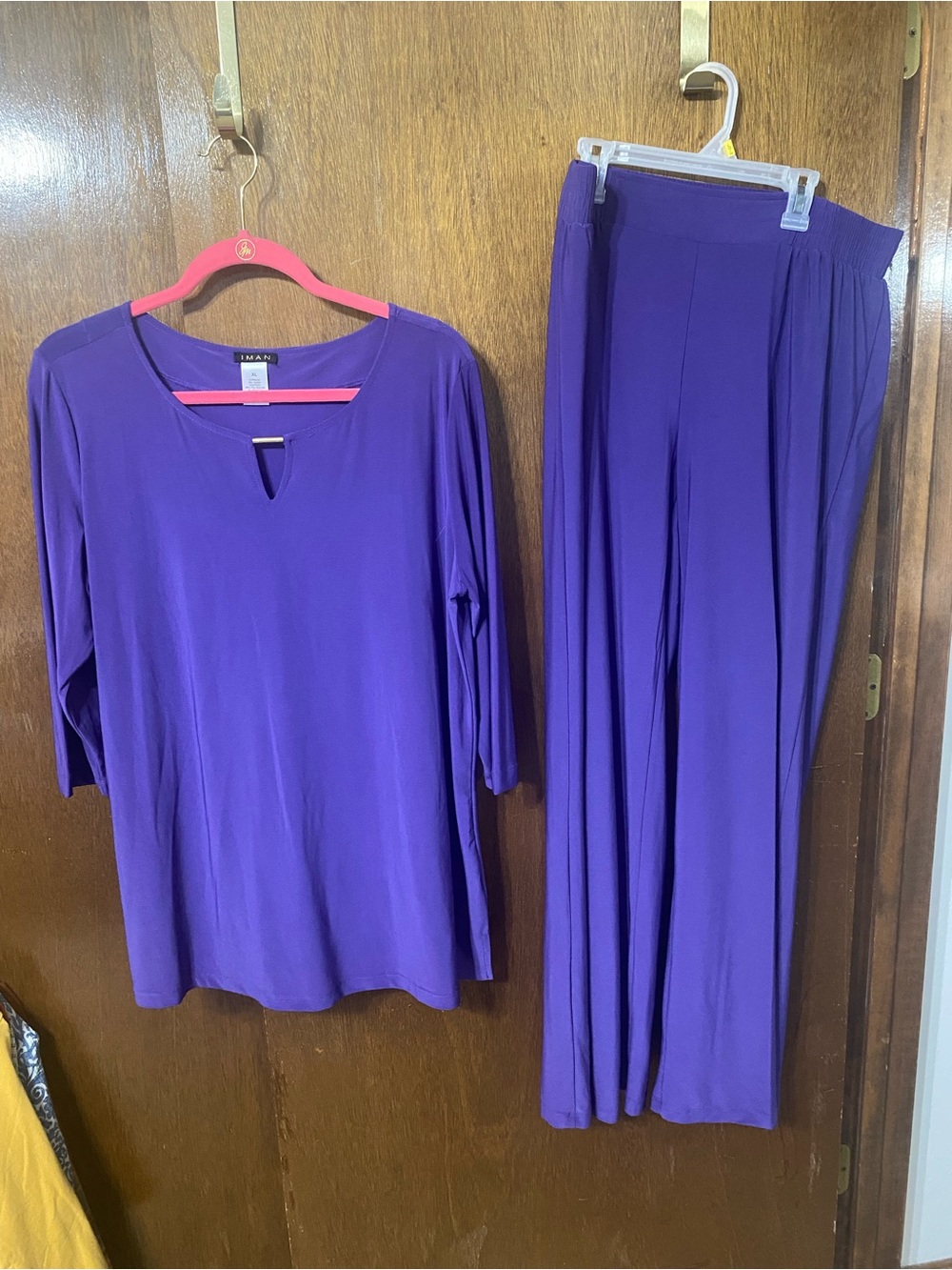 IMAN Purple Knit Top with Coordinating Wide-Leg Pants